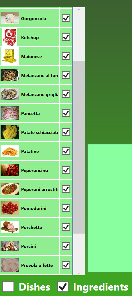 Enable/Disable ingredients