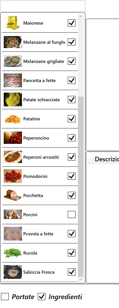 Abilita/Disabilita ingredienti